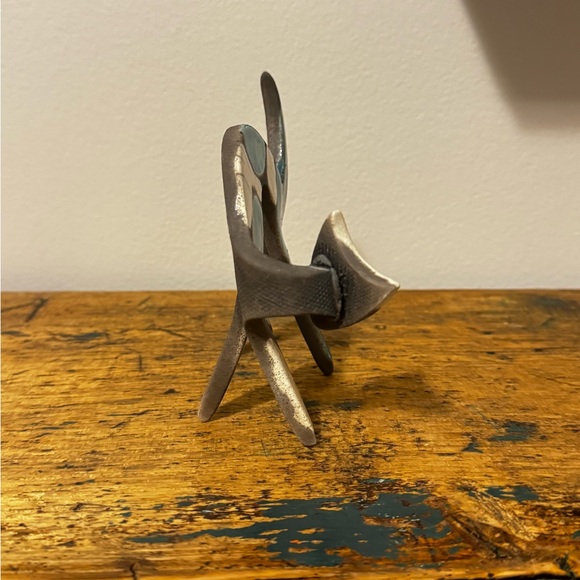 Raku Pottery Cat Sculpture in Teal and Cream - Picture 5 of 7